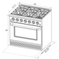 Kucht KDF Series 36" Black Custom Freestanding Natural Gas Dual Fuel Range With 6 Burners, Black Knobs and Gold Handle