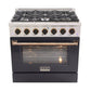 Kucht KDF Series 36" Black Custom Freestanding Propane Gas Dual Fuel Range With 6 Burners, Black Knobs and Gold Handle