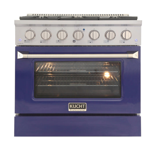 Kucht KDF Series 36" Blue Freestanding Natural Gas Dual Fuel Range With 6 Burners