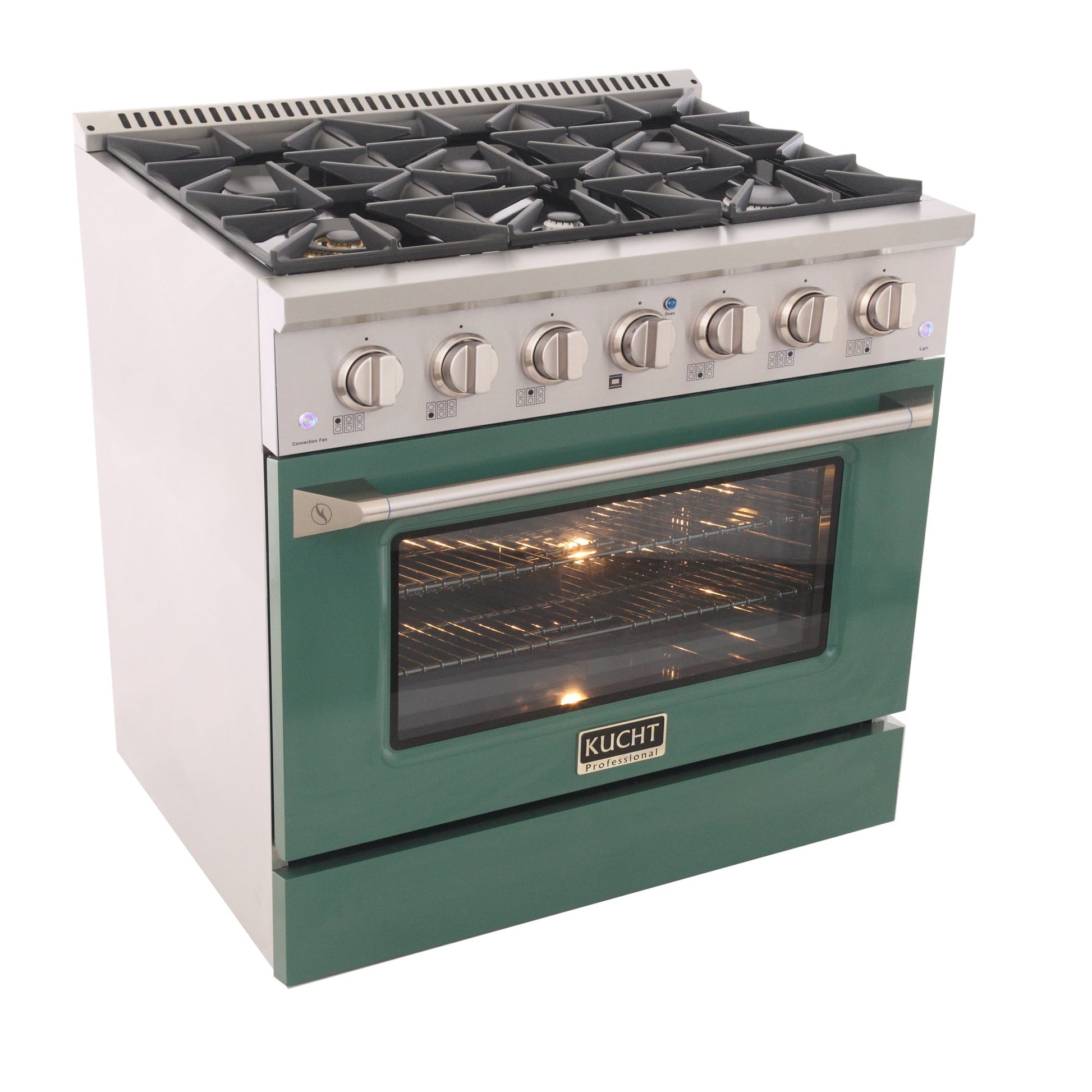 Kucht KDF Series 36" Green Freestanding Natural Gas Dual Fuel Range With 6 Burners