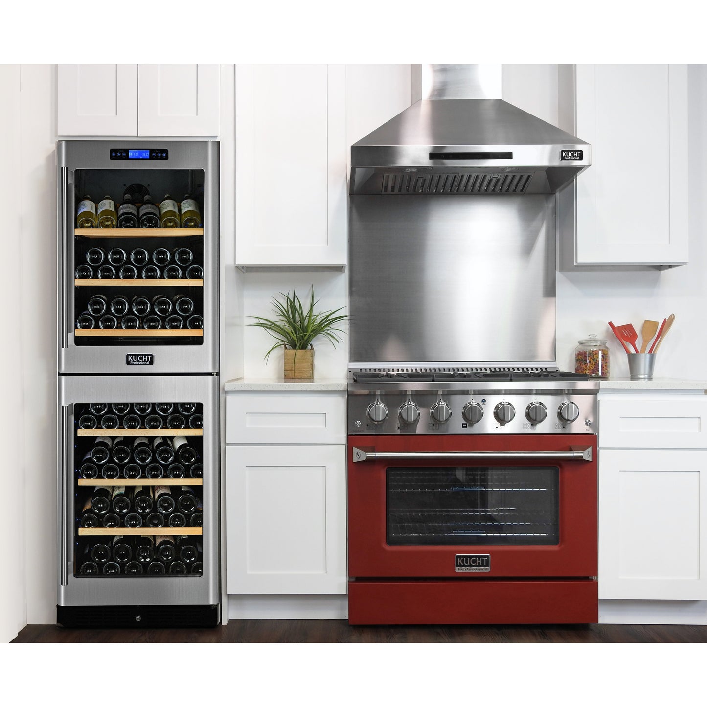 Kucht KDF Series 36" Red Freestanding Natural Gas Dual Fuel Range With 6 Burners