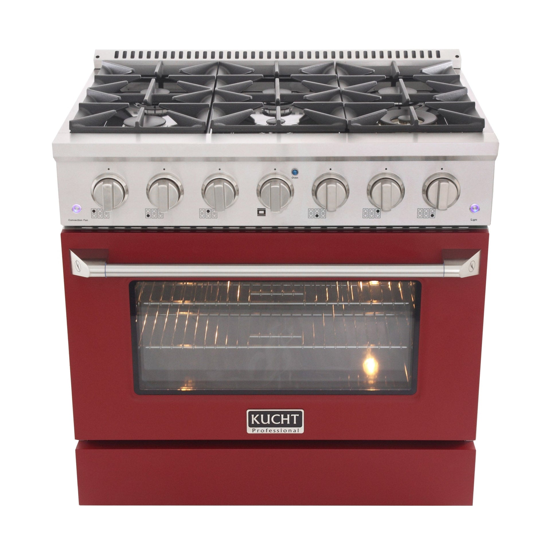 Kucht KDF Series 36" Red Freestanding Natural Gas Dual Fuel Range With 6 Burners