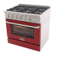 Kucht KDF Series 36" Red Freestanding Propane Gas Dual Fuel Range With 6 Burners