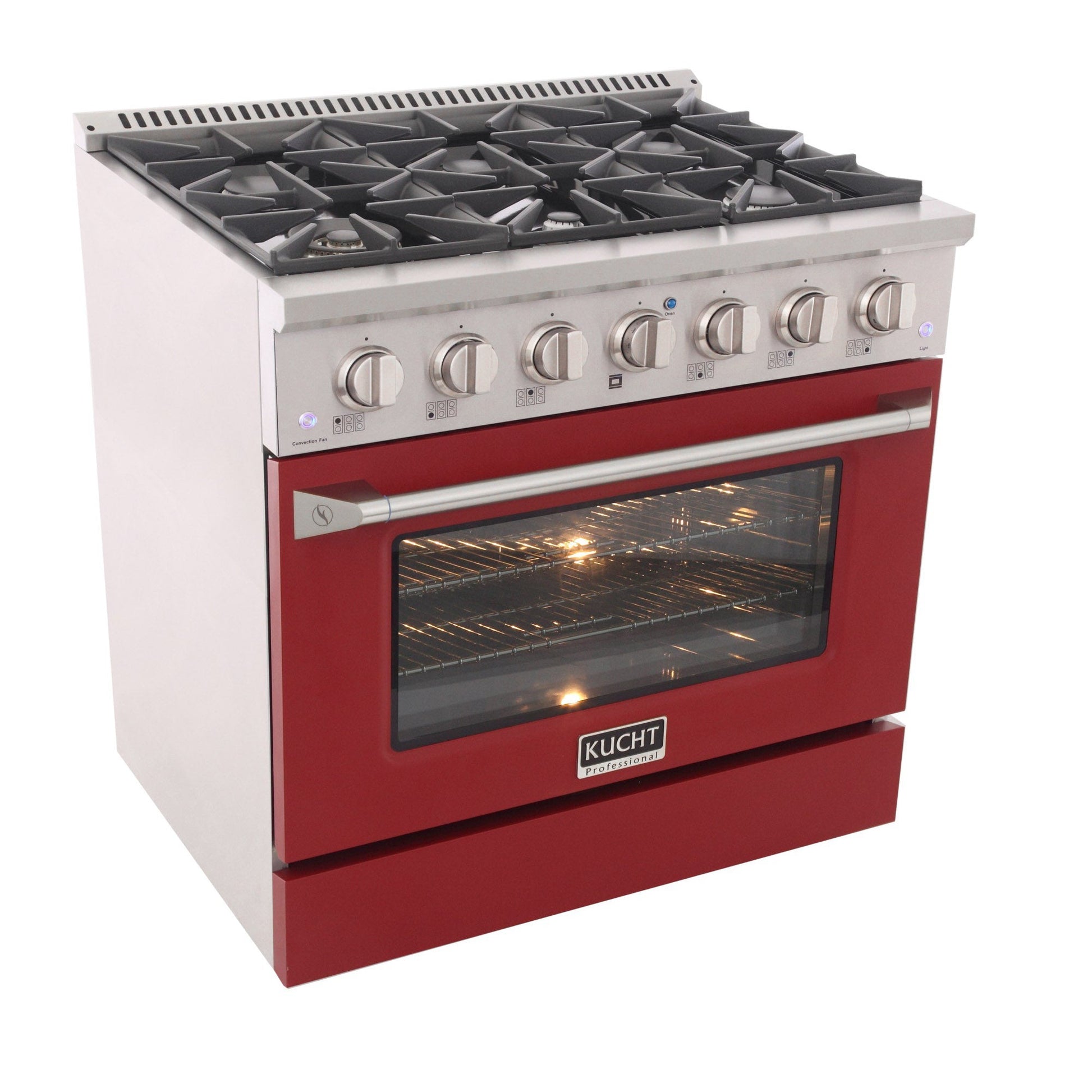 Kucht KDF Series 36" Red Freestanding Propane Gas Dual Fuel Range With 6 Burners