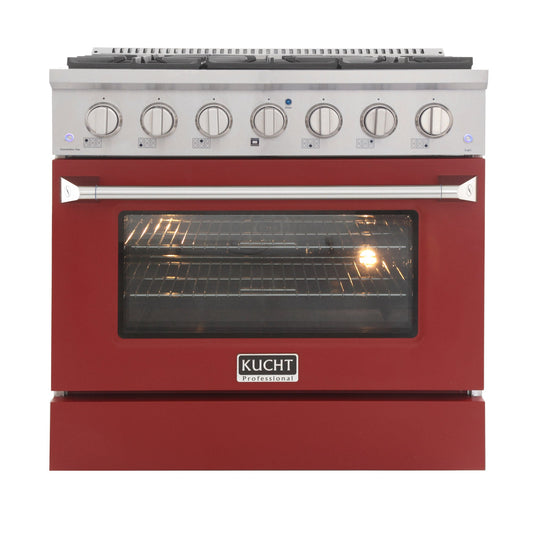 Kucht KDF Series 36" Red Freestanding Propane Gas Dual Fuel Range With 6 Burners