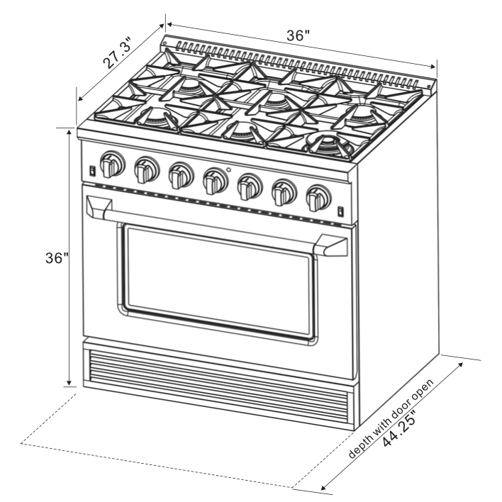 Kucht KDF Series 36" Stainless Steel Freestanding Natural Gas Dual Fuel Range With 6 Burners