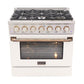 Kucht KDF Series 36" White Custom Freestanding Natural Gas Dual Fuel Range With 6 Burners, White Knobs and Gold Handle