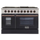 Kucht KDF Series 48" Black Custom Freestanding Natural Gas Dual Fuel Range With 8 Burners, Black Knobs and Rose Gold Handle
