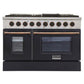 Kucht KDF Series 48" Black Custom Freestanding Propane Gas Dual Fuel Range With 8 Burners, Black Knobs and Gold Handle