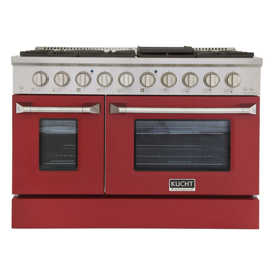 Kucht KDF Series 48" Red Freestanding Natural Gas Dual Fuel Range With 8 Burners