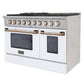 Kucht KDF Series 48" White Custom Freestanding Natural Gas Dual Fuel Range With 8 Burners, White Knobs and Gold Handle