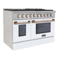 Kucht KDF Series 48" White Custom Freestanding Natural Gas Dual Fuel Range With 8 Burners, White Knobs and Gold Handle