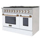 Kucht KDF Series 48" White Custom Freestanding Propane Gas Dual Fuel Range With 8 Burners, White Knobs and Gold Handle