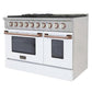 Kucht KDF Series 48" White Custom Freestanding Propane Gas Dual Fuel Range With 8 Burners, White Knobs and Rose Gold Handle