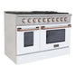 Kucht KDF Series 48" White Custom Freestanding Propane Gas Dual Fuel Range With 8 Burners, White Knobs and Rose Gold Handle