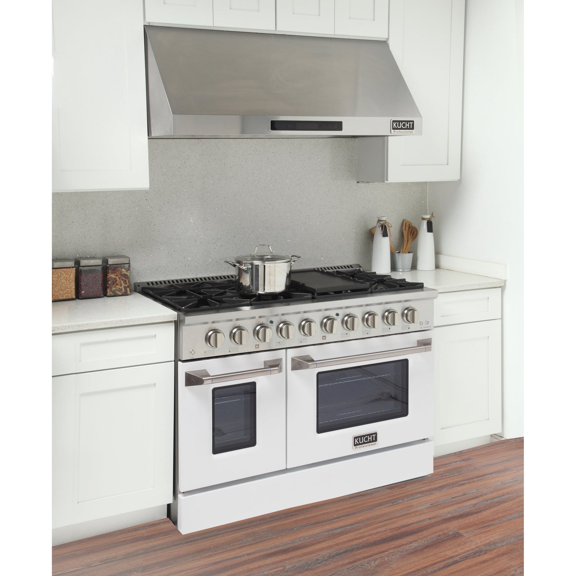 Kucht KDF Series 48" White Freestanding Natural Gas Dual Fuel Range With 8 Burners
