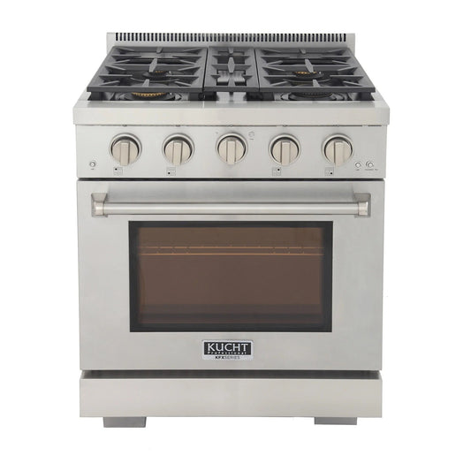 Kucht KFX Series 30" Freestanding Natural Gas Range With 4 Burners and Royal Blue Knobs