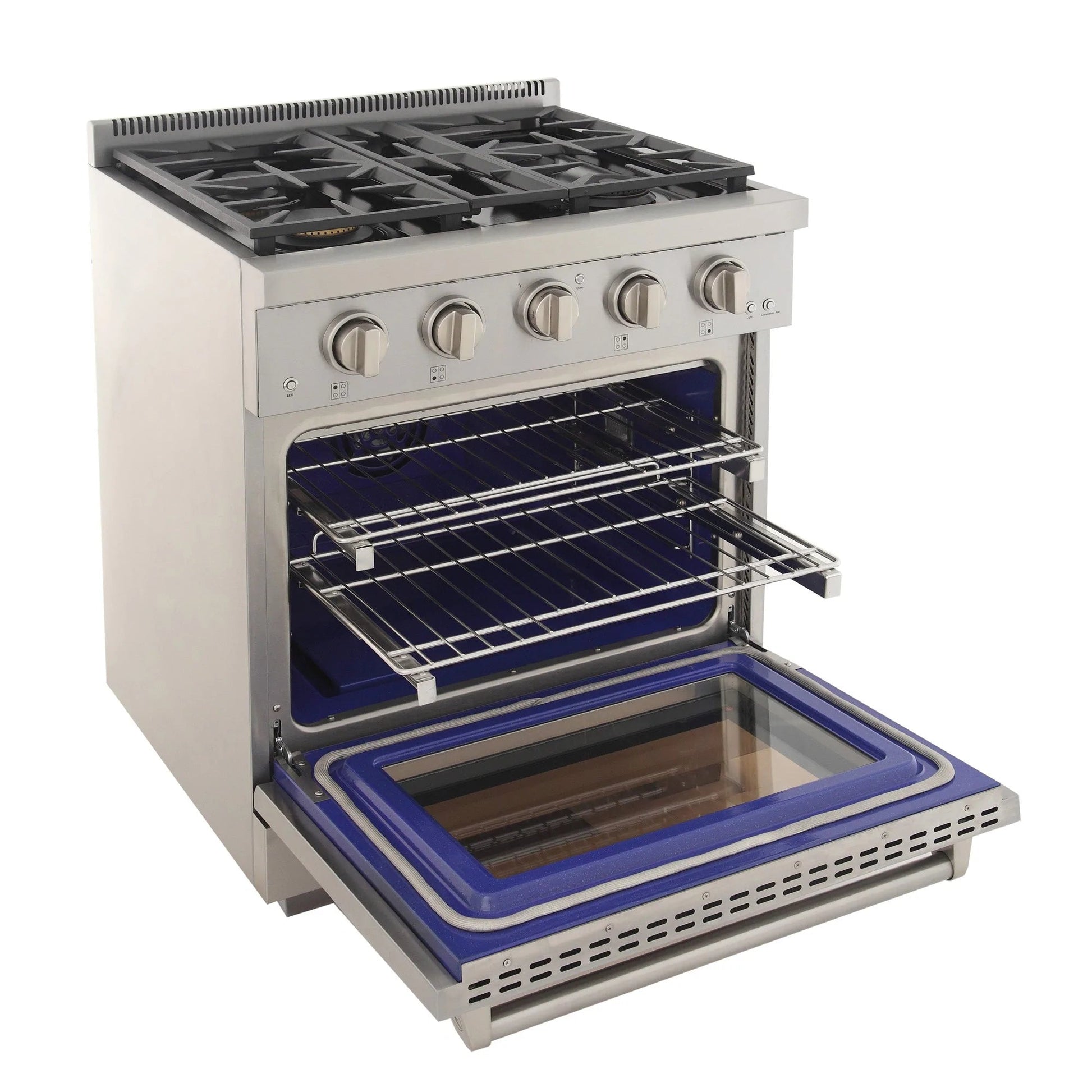 Kucht KFX Series 30" Freestanding Propane Gas Range With 4 Burners and Royal Blue Knobs