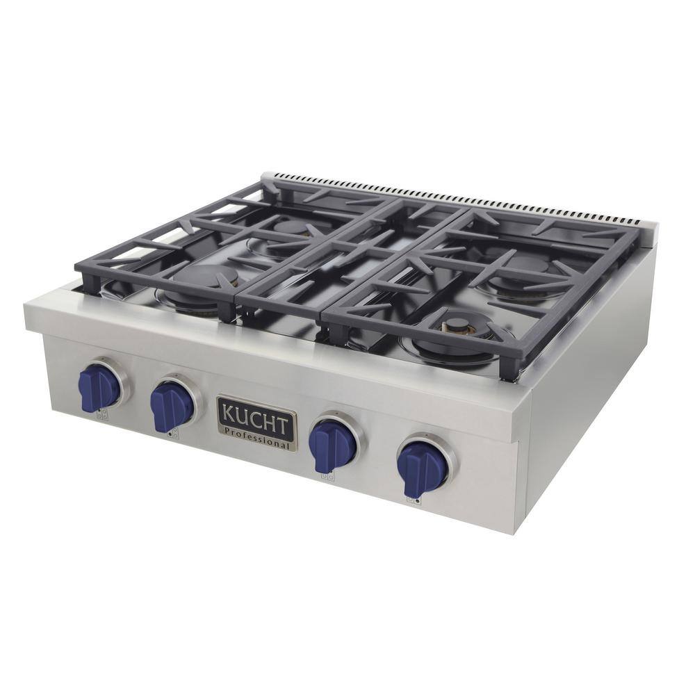 Kucht KFX Series 30" Natural Gas Range-Top With 4 Burners and Royal Blue Knobs