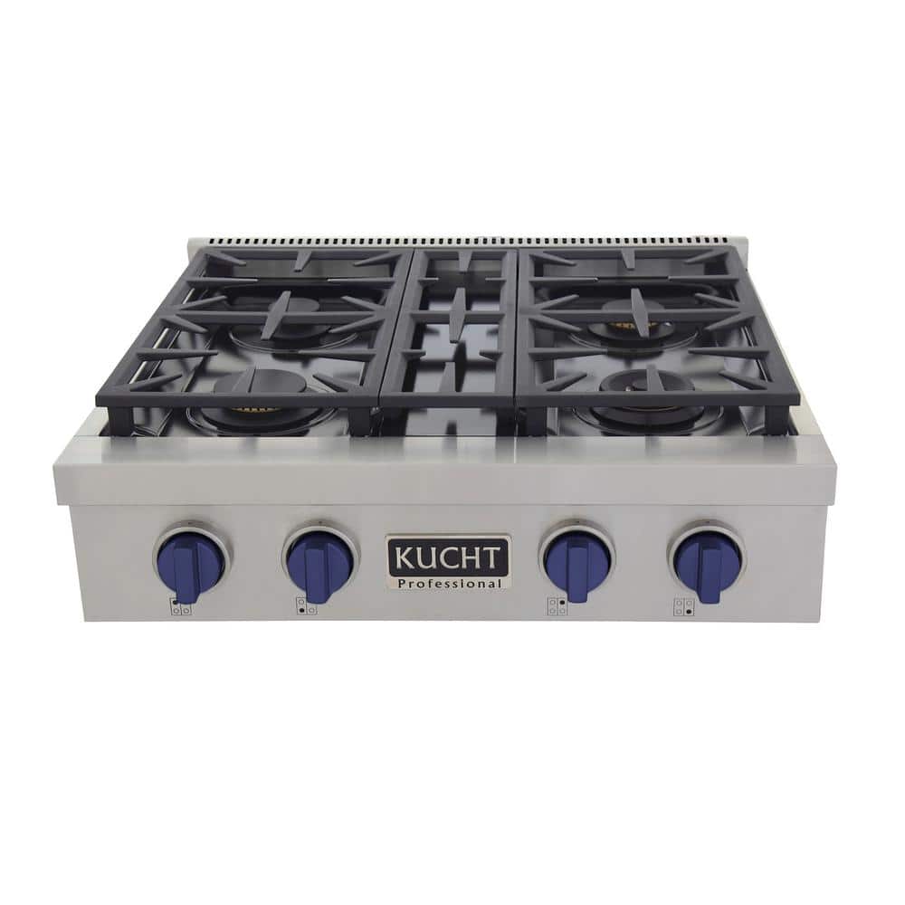 Kucht KFX Series 30" Natural Gas Range-Top With 4 Burners and Royal Blue Knobs