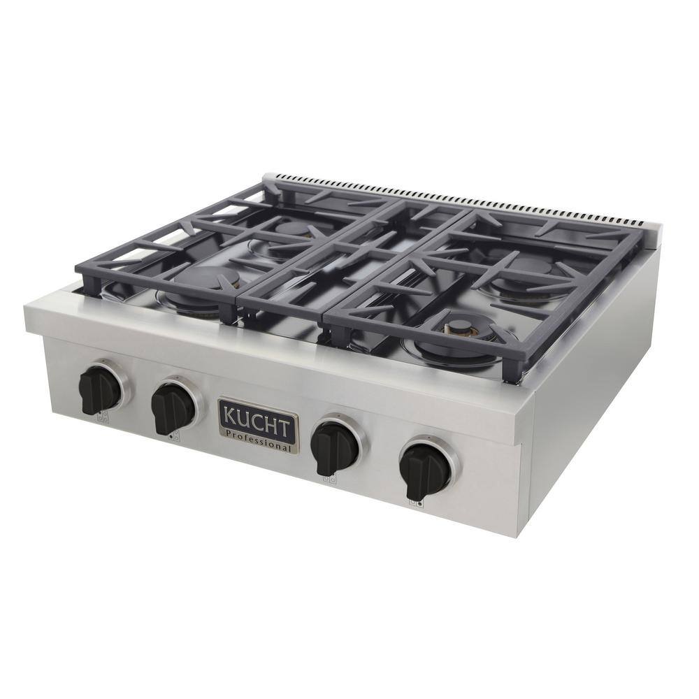 Kucht KFX Series 30" Natural Gas Range-Top With 4 Burners and Tuxedo Black Knobs