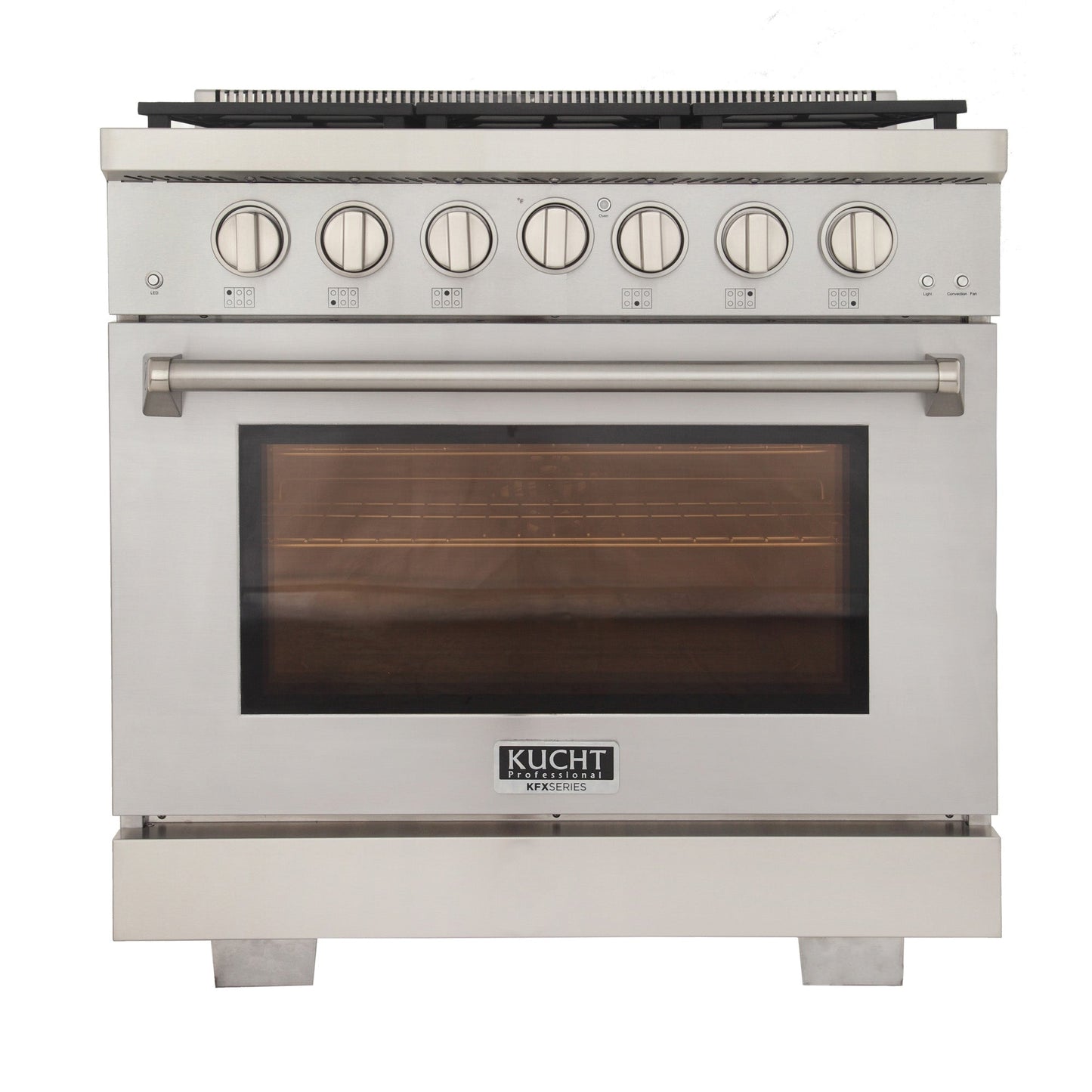 Kucht KFX Series 36" Freestanding Natural Gas Range With 6 Burners and Classic Silver Knobs