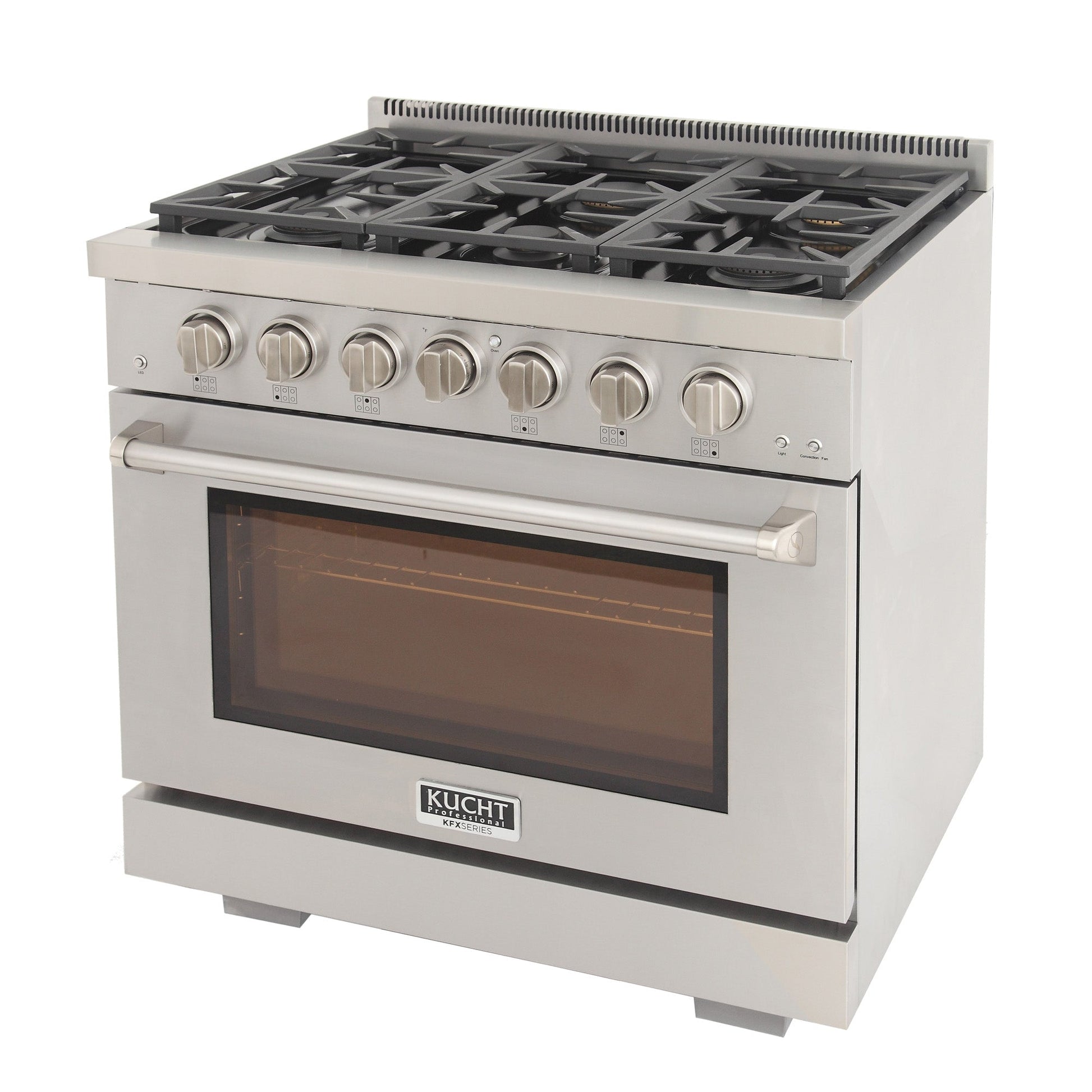 Kucht KFX Series 36" Freestanding Natural Gas Range With 6 Burners and Classic Silver Knobs