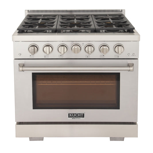 Kucht KFX Series 36" Freestanding Propane Gas Range With 6 Burners and Classic Silver Knobs