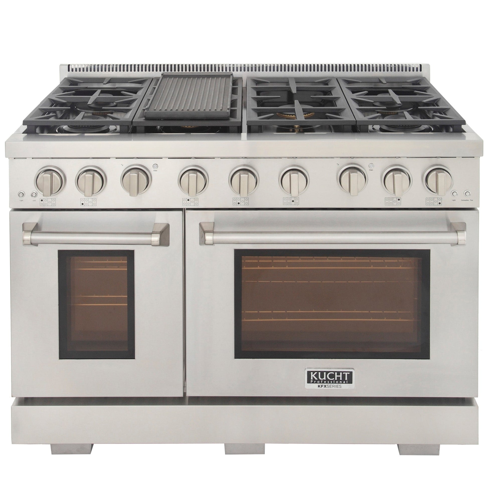 Kucht KFX Series 48" Freestanding Natural Gas Range With 7 Burners and Classic Silver Knobs