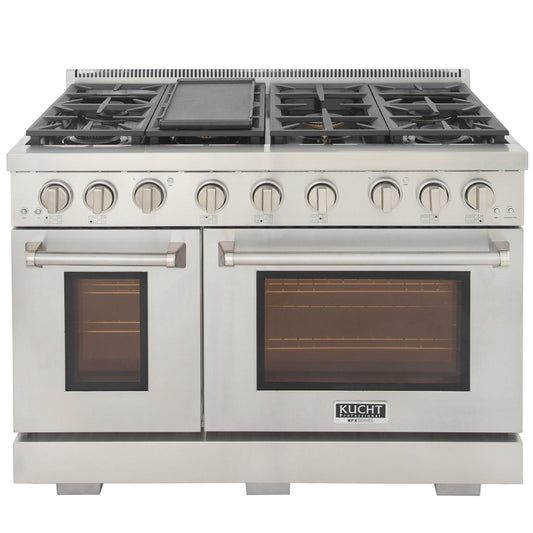 Kucht KFX Series 48" Freestanding Natural Gas Range With 7 Burners and Classic Silver Knobs