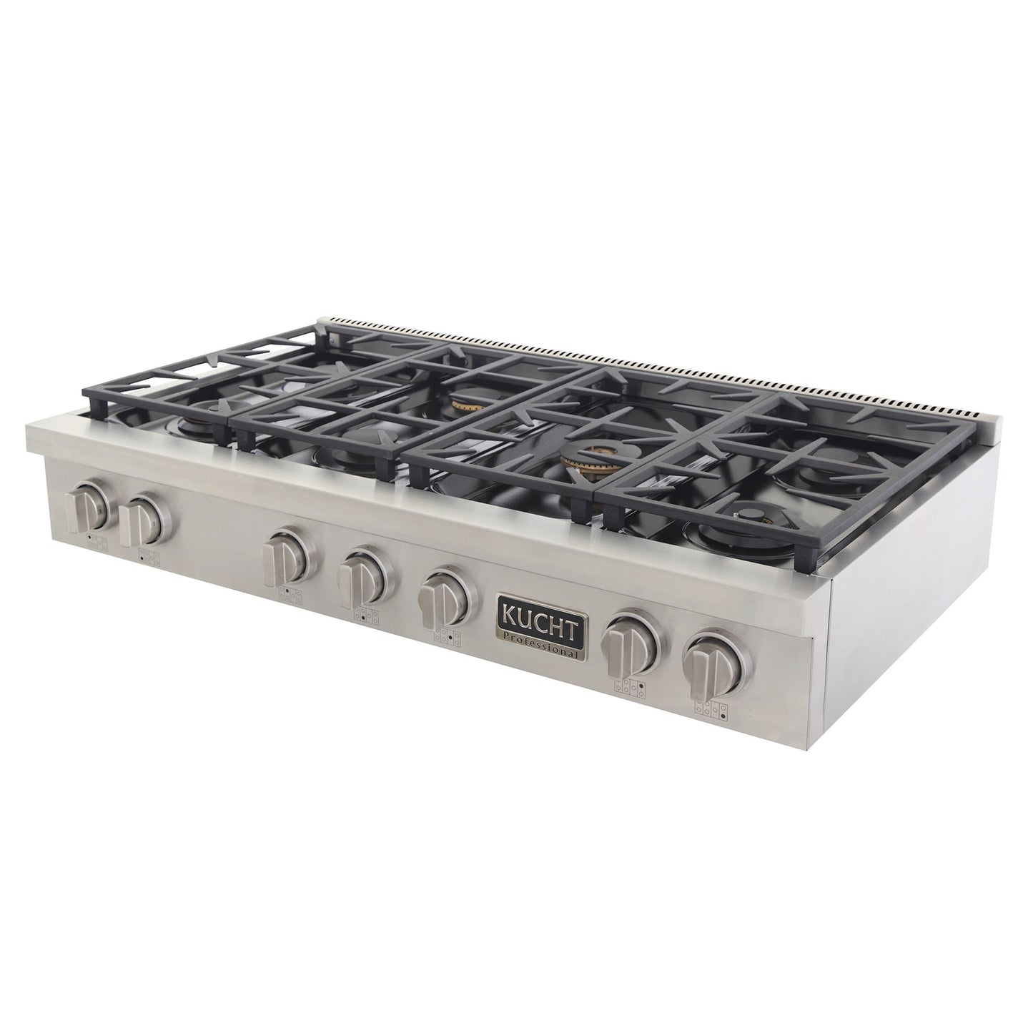 Kucht KFX Series 48" Natural Gas Range-Top With 7 Burners and Classic Silver Knobs