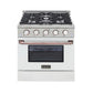 Kucht KNG Series 30" White Custom Freestanding Natural Gas Range With 4 Burners, White Knobs and Rose Gold Handle