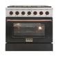 Kucht KNG Series 36" Black Custom Freestanding Natural Gas Range With 6 Burners, Black Knobs and Rose Gold Handle