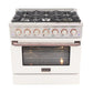 Kucht KNG Series 36" White Custom Freestanding Natural Gas Range With 6 Burners, White Knobs and Rose Gold Handle