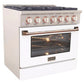 Kucht KNG Series 36" White Custom Freestanding Propane Gas Range With 6 Burners, White Knobs and Rose Gold Handle