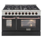 Kucht KNG Series 48" Black Custom Freestanding Natural Gas Range With 8 Burners, Black Knobs and Rose Gold Handle