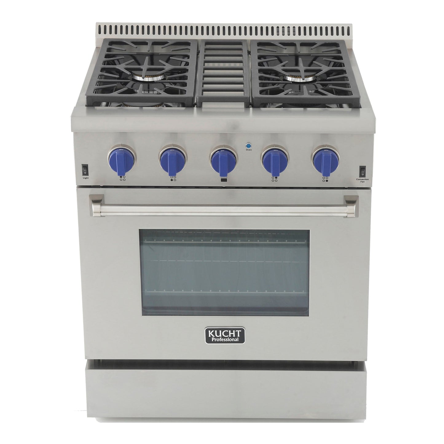 Kucht KRD Series 30" Freestanding Natural Gas Dual Fuel Range With 4 Burners and Royal Blue Knobs