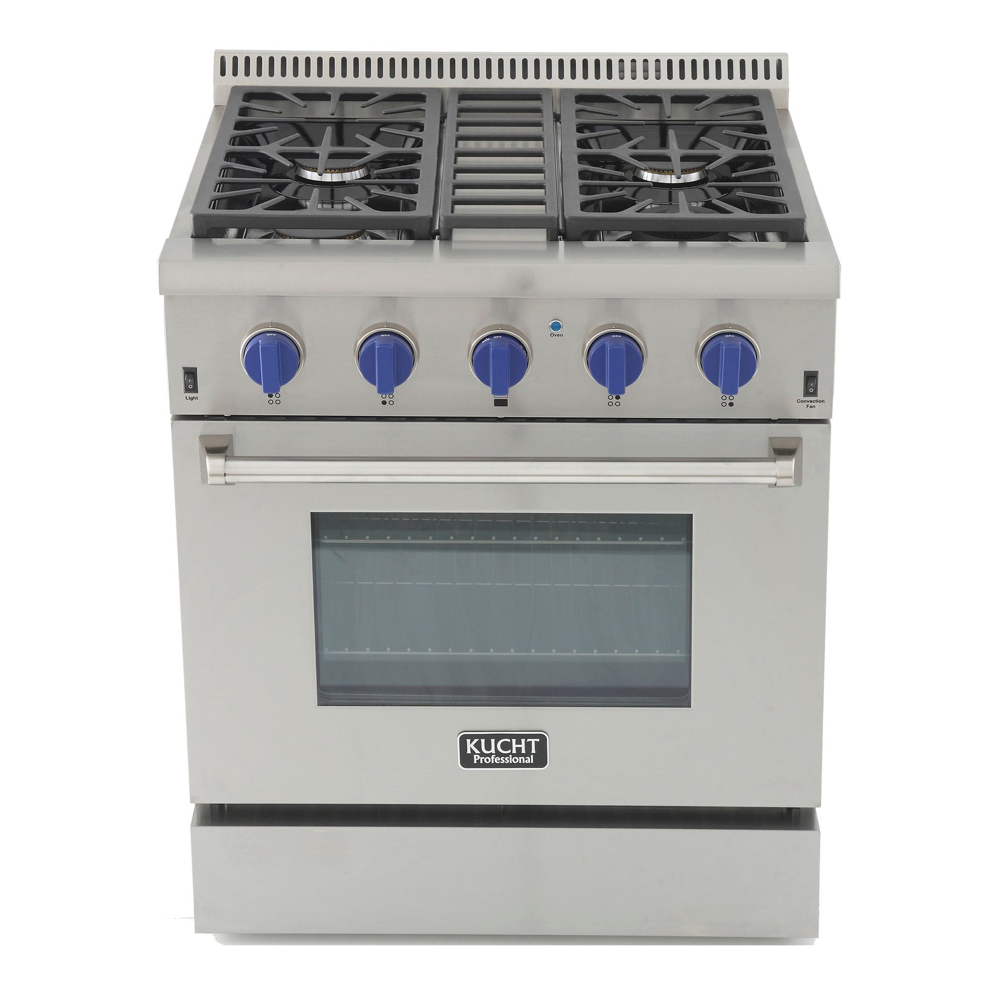 Kucht KRD Series 30" Freestanding Natural Gas Dual Fuel Range With 4 Burners and Royal Blue Knobs