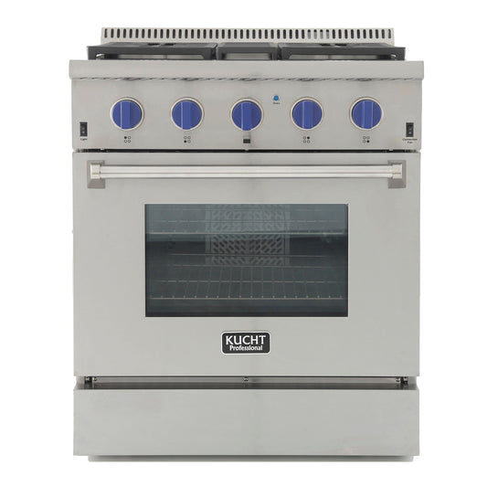 Kucht KRD Series 30" Freestanding Natural Gas Dual Fuel Range With 4 Burners and Royal Blue Knobs