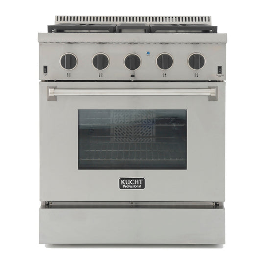 Kucht KRD Series 30" Freestanding Natural Gas Dual Fuel Range With 4 Burners and Tuxedo Black Knobs