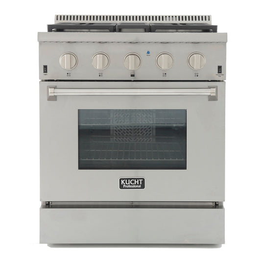 Kucht KRD Series 30" Freestanding Propane Gas Dual Fuel Range With 4 Burners and Classic Silver Knobs