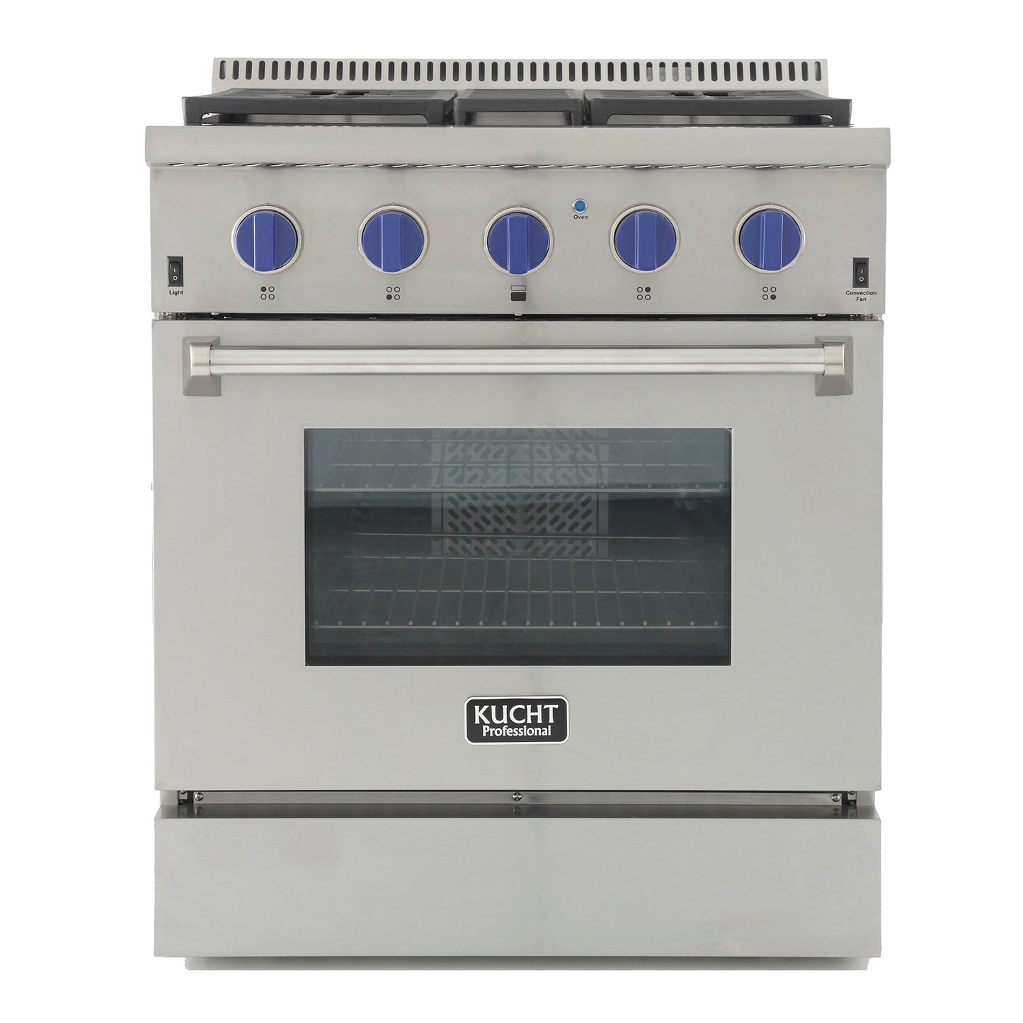 Kucht KRD Series 30" Freestanding Propane Gas Dual Fuel Range With 4 Burners and Royal Blue Knobs