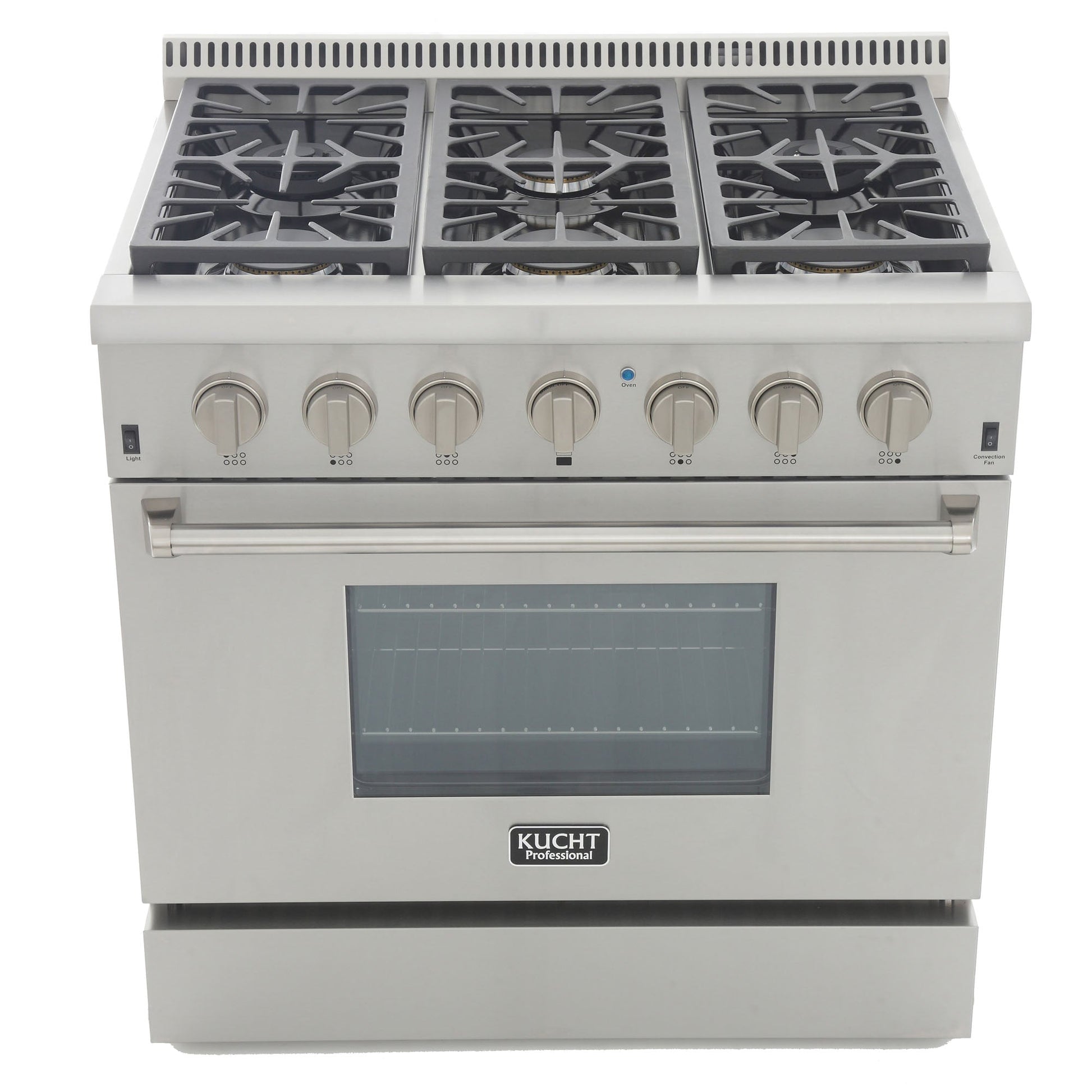 Kucht KRD Series 36" Freestanding Natural Gas Dual Fuel Range With 6 Burners and Classic Silver Knobs