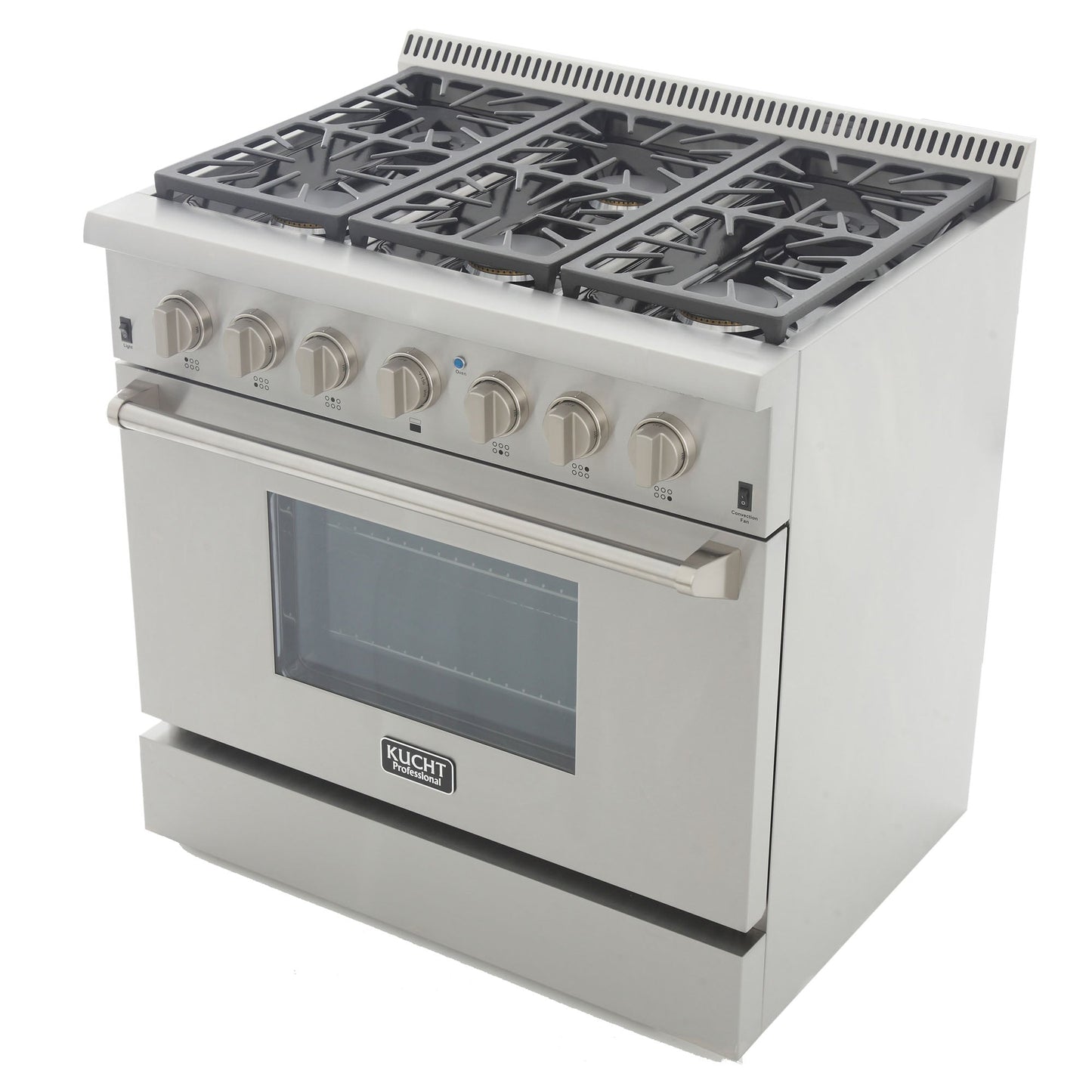 Kucht KRD Series 36" Freestanding Natural Gas Dual Fuel Range With 6 Burners and Classic Silver Knobs