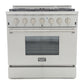 Kucht KRD Series 36" Freestanding Natural Gas Dual Fuel Range With 6 Burners and Classic Silver Knobs