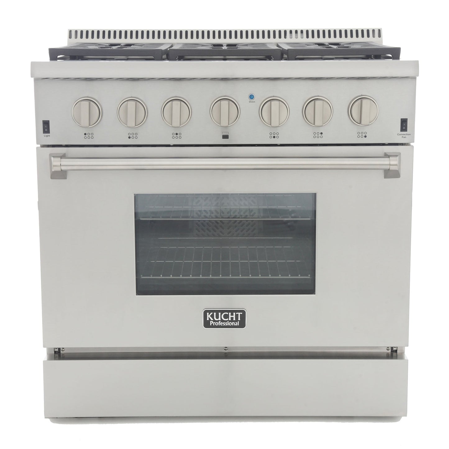 Kucht KRD Series 36" Freestanding Natural Gas Dual Fuel Range With 6 Burners and Classic Silver Knobs