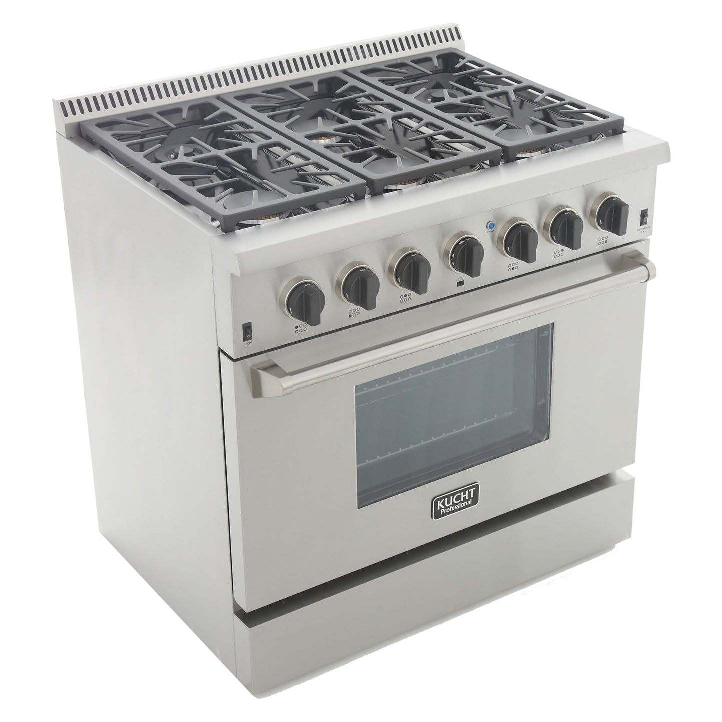 Kucht KRD Series 36" Freestanding Natural Gas Dual Fuel Range With 6 Burners and Tuxedo Black Knobs