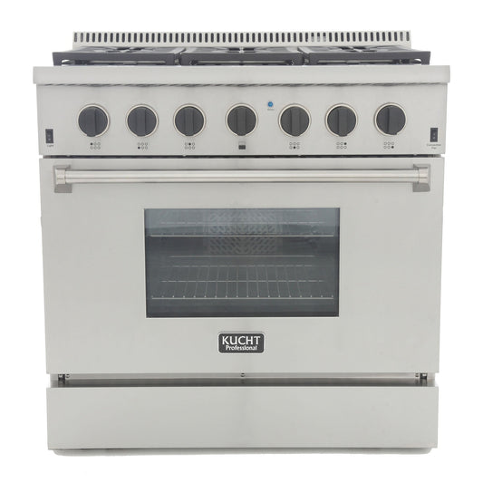 Kucht KRD Series 36" Freestanding Natural Gas Dual Fuel Range With 6 Burners and Tuxedo Black Knobs