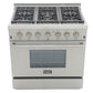 Kucht KRD Series 36" Freestanding Propane Gas Dual Fuel Range With 6 Burners and Classic Silver Knobs