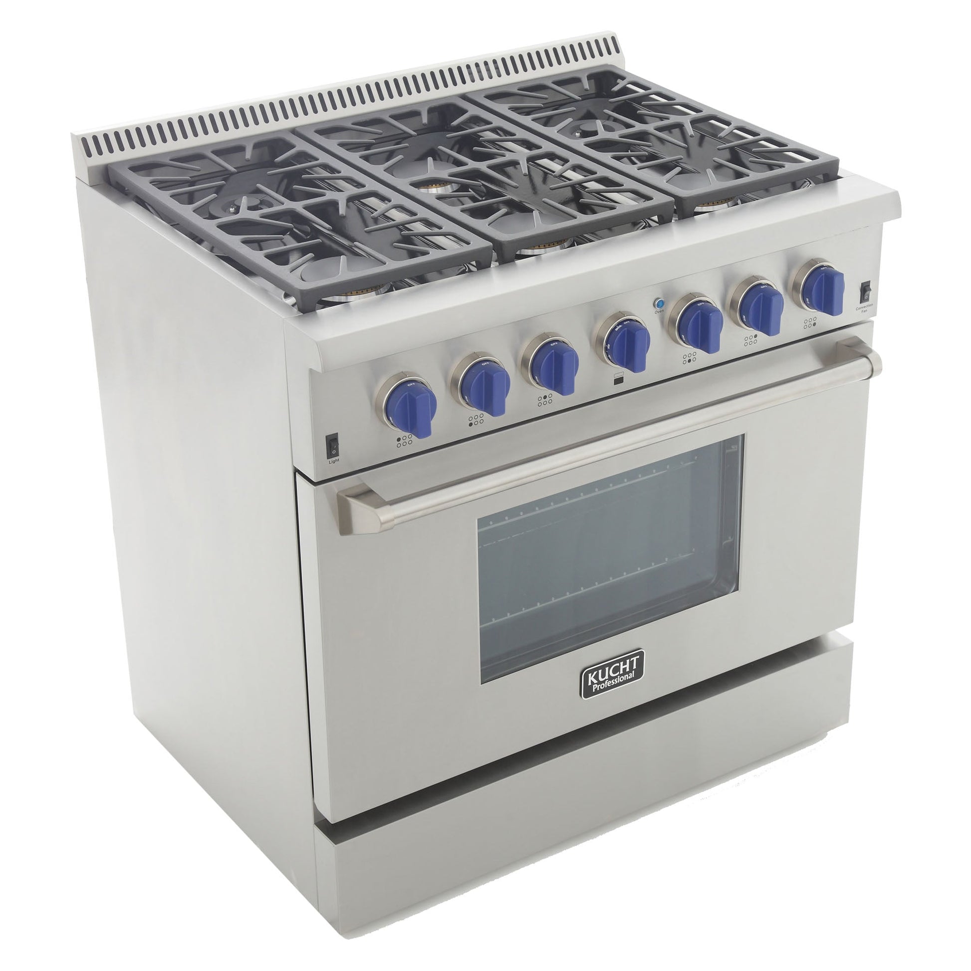Kucht KRD Series 36" Freestanding Propane Gas Dual Fuel Range With 6 Burners and Royal Blue Knobs